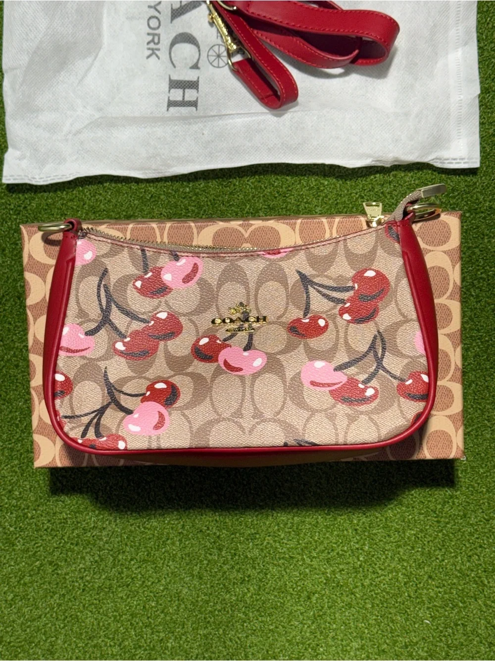 Coach Cherry-Print Signature Canvas Crossbody with cherry design
